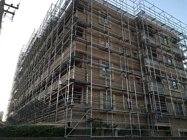 名古屋昭和区のマンション外部足場 | 足場工事なら愛知・岐阜・三重のKRS株式会社